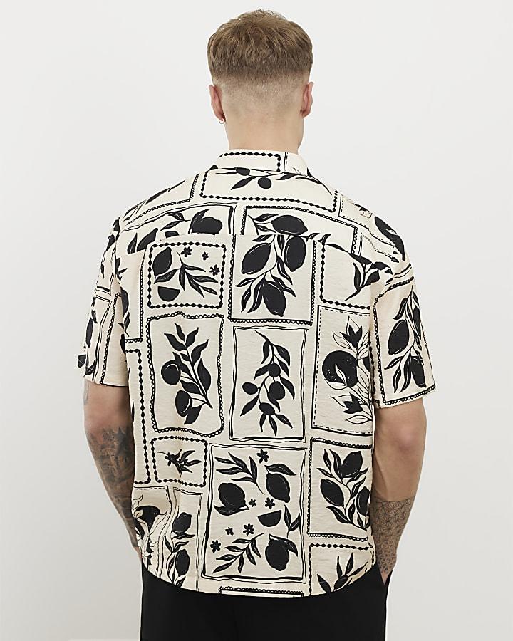 river island Ecru Regular Fit Tile Print Shirt