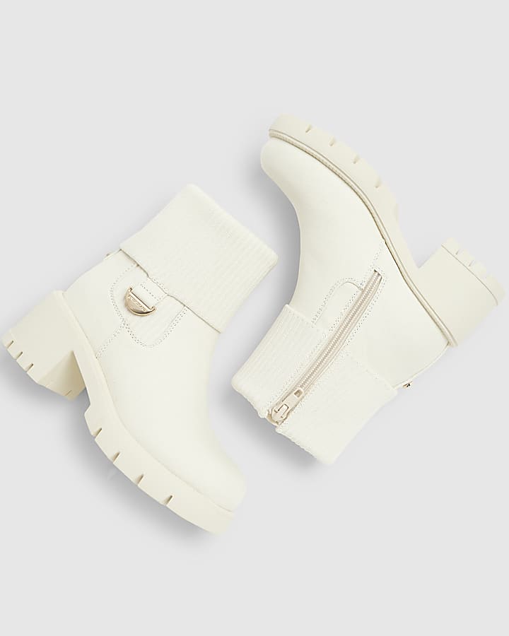 River Island Girls Beige Canvas Knit Heel Boots