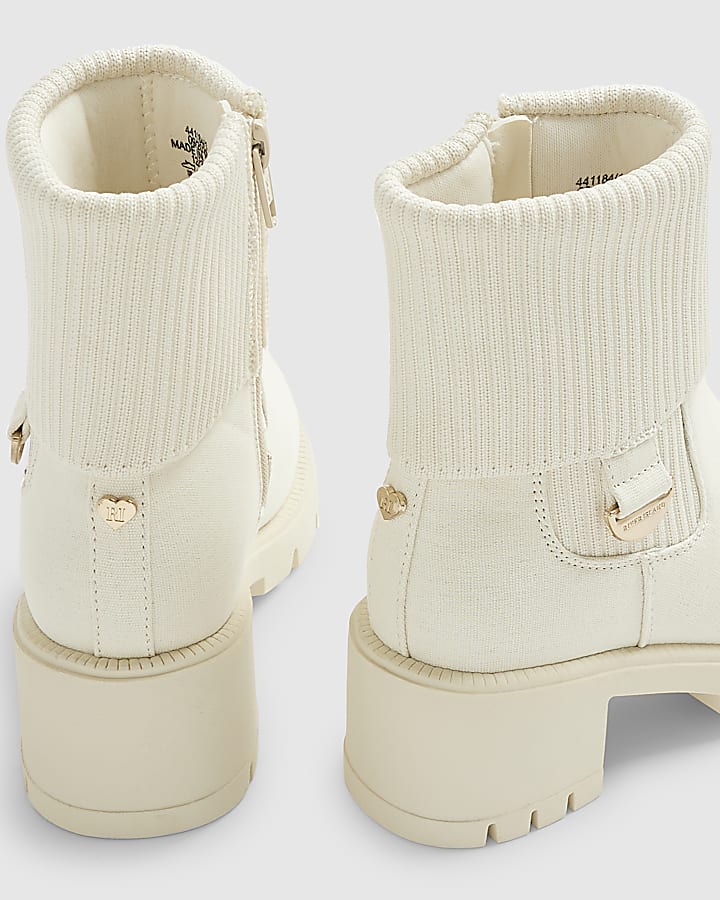 river island Girls Beige Canvas Knit Heel Boots