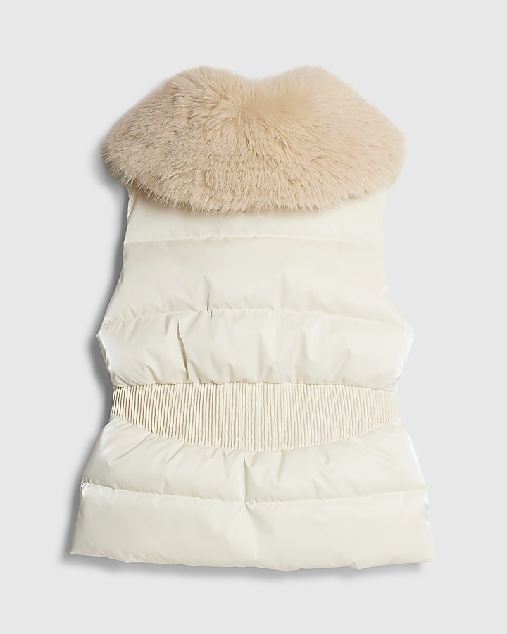 River Island Girls Beige Faux Fur Collar Gilet