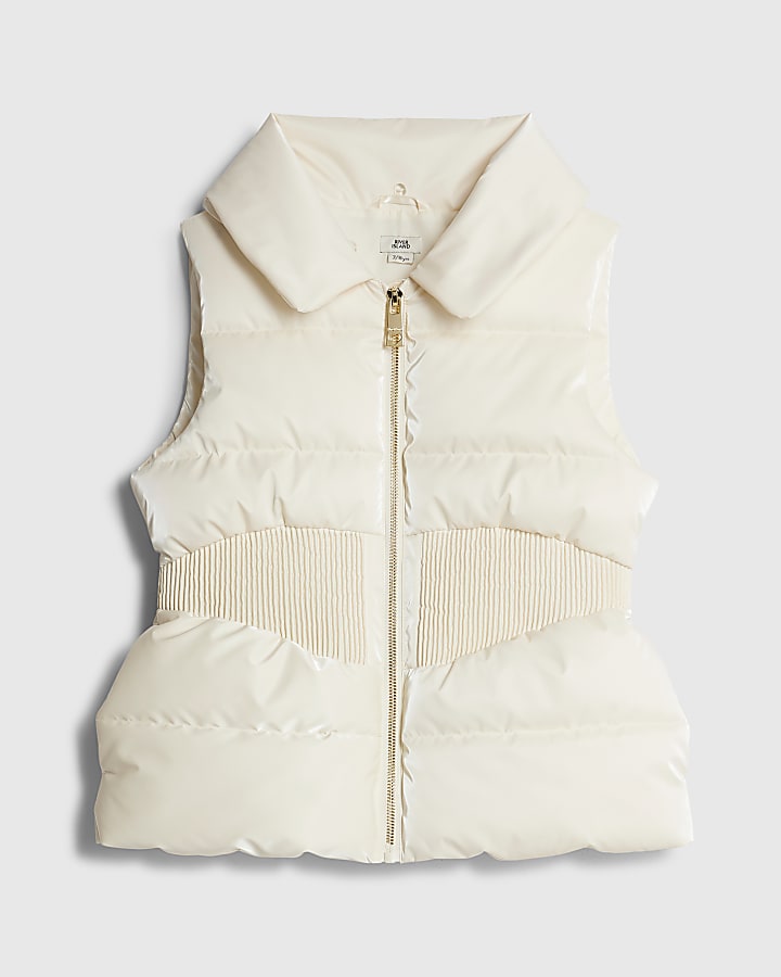 River Island Girls Beige Faux Fur Collar Gilet