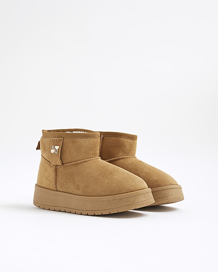 River Island Girls Beige Faux Fur Lined Boots