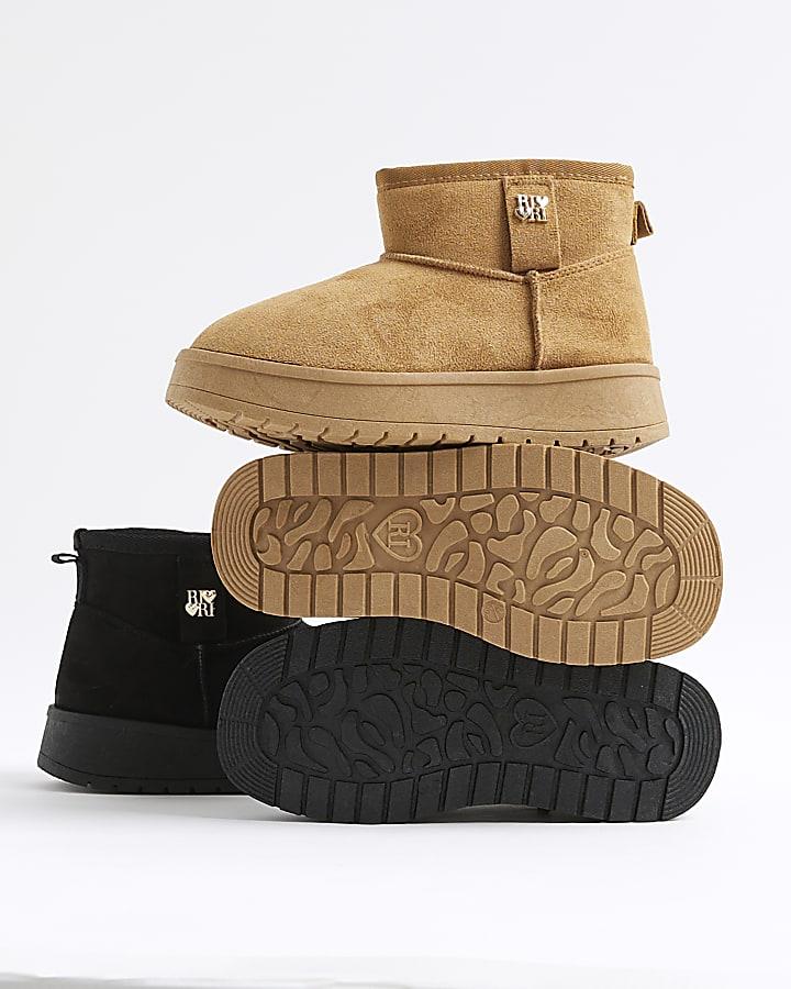 River Island Girls Beige Faux Fur Lined Boots