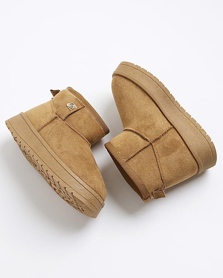 river island Girls Beige Faux Fur Lined Boots