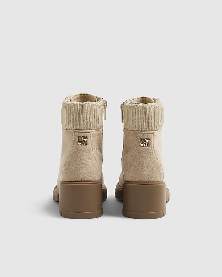 River Island Girls Beige Faux Suede Lace Boots