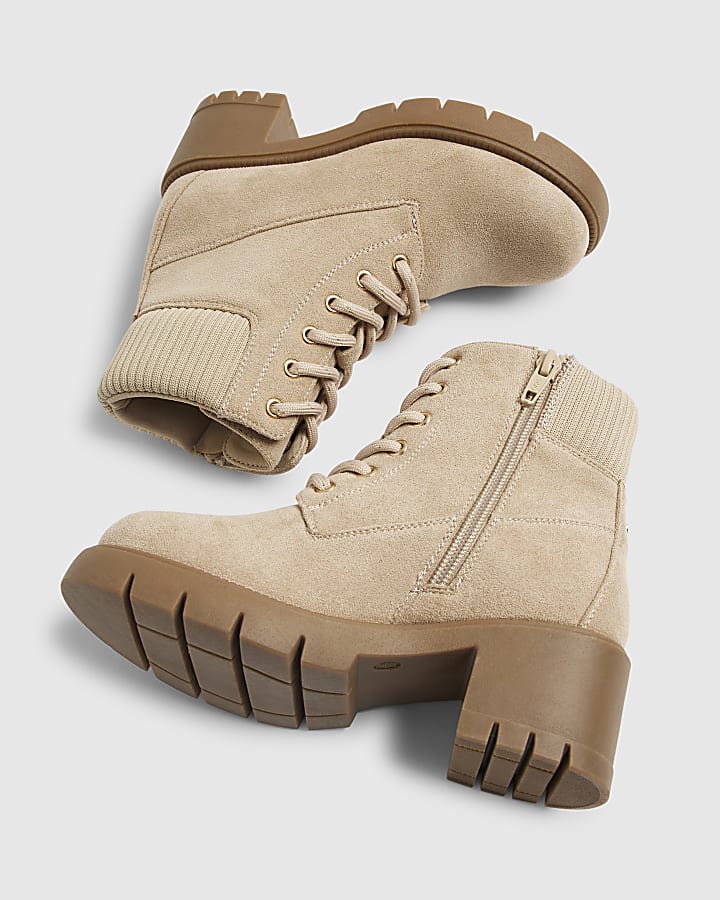 River Island Girls Beige Faux Suede Lace Boots