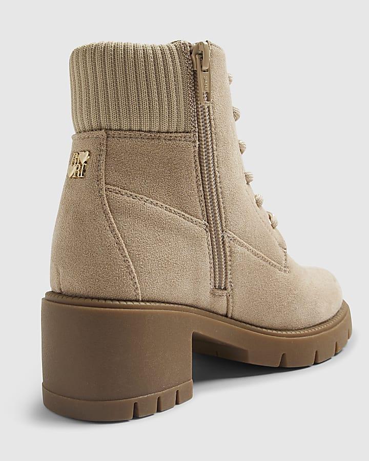 river island Girls Beige Faux Suede Lace Boots