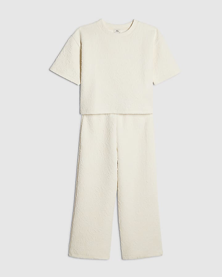 River Island Girls Beige Floral Texture Top Set