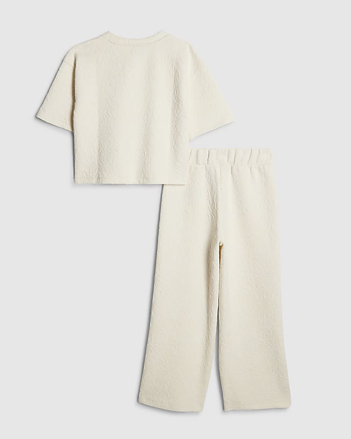 River Island Girls Beige Floral Texture Top Set