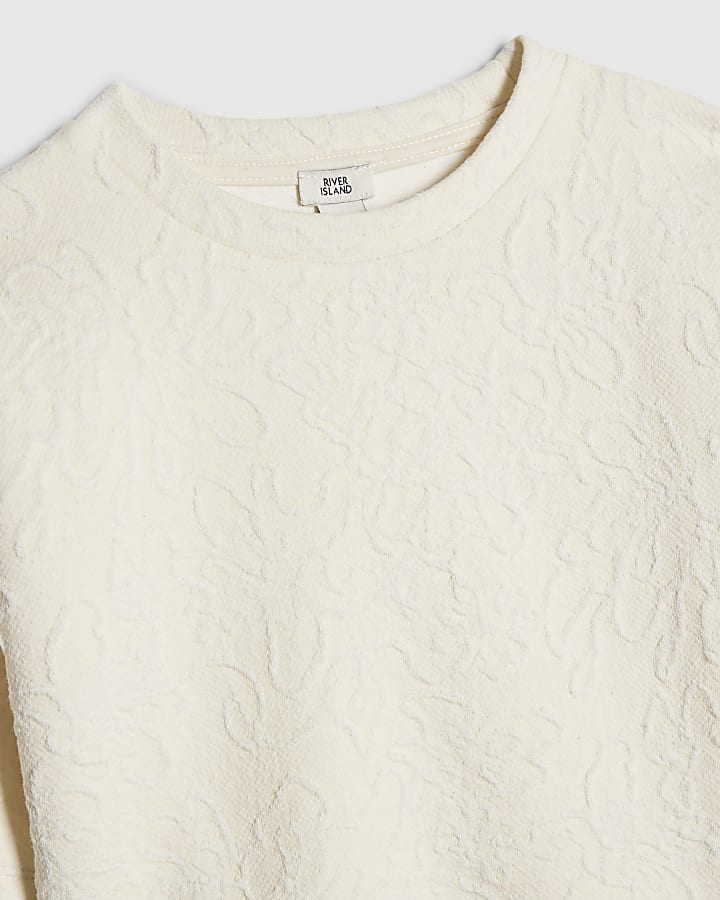 River Island Girls Beige Floral Texture Top Set