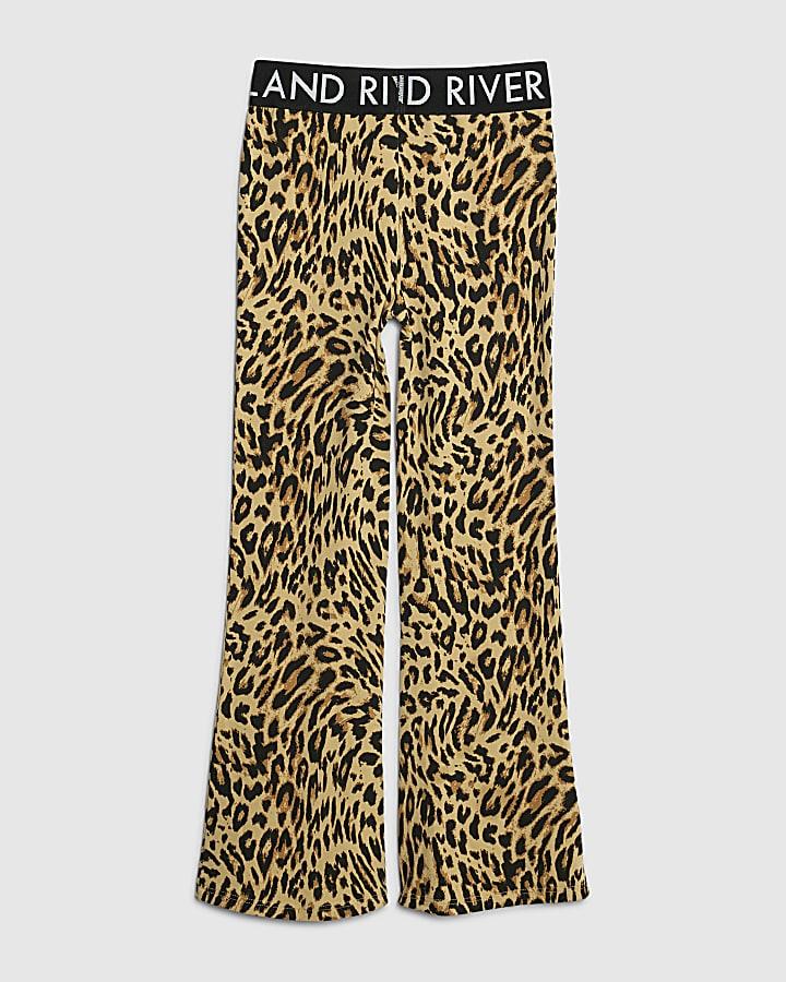 River Island Girls Beige Leopard Flared Leggings