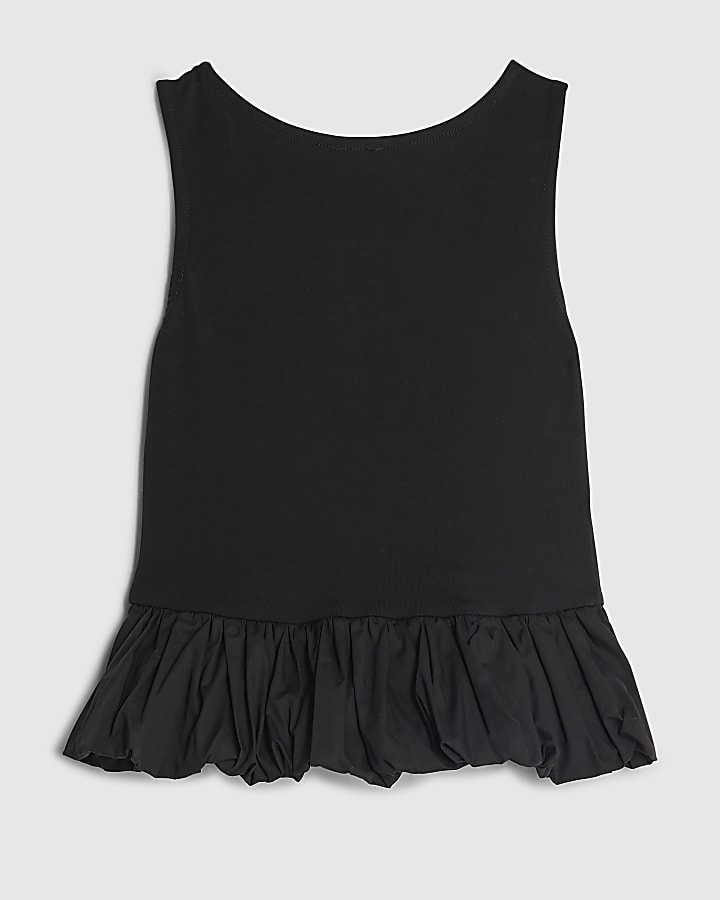 River Island Girls Black Bow Bubble Hem Tank Top