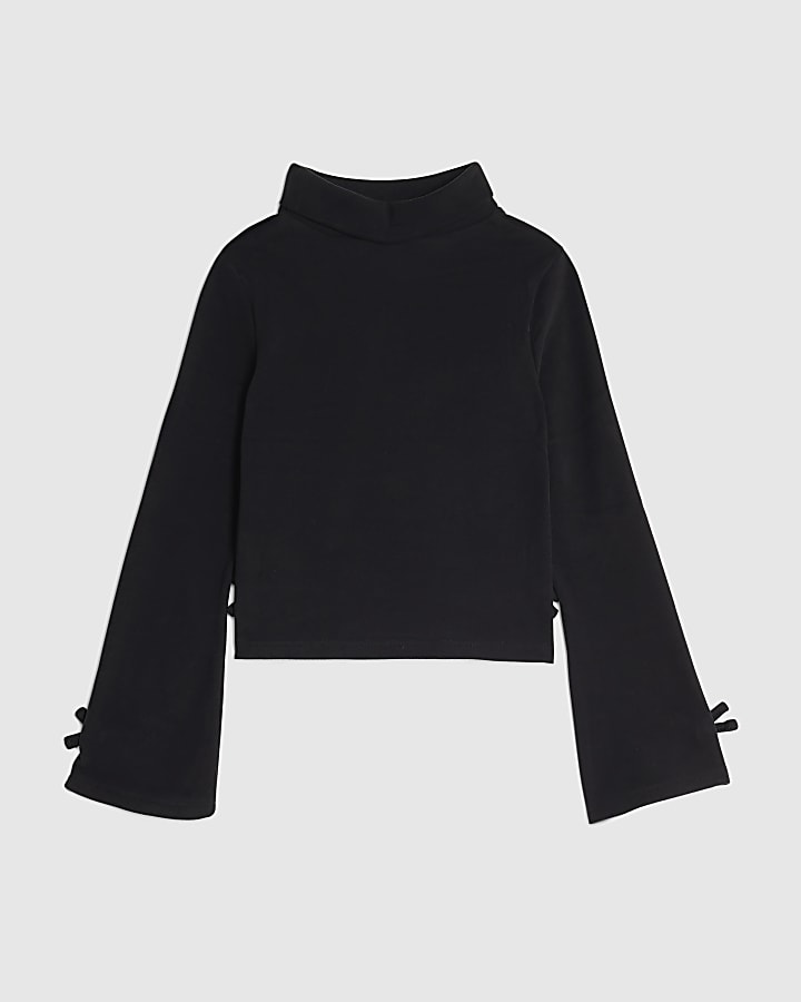River Island Girls Black Bow Cosy Top
