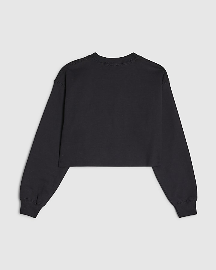 River Island Girls Black Bow Cropped Sweatshirt