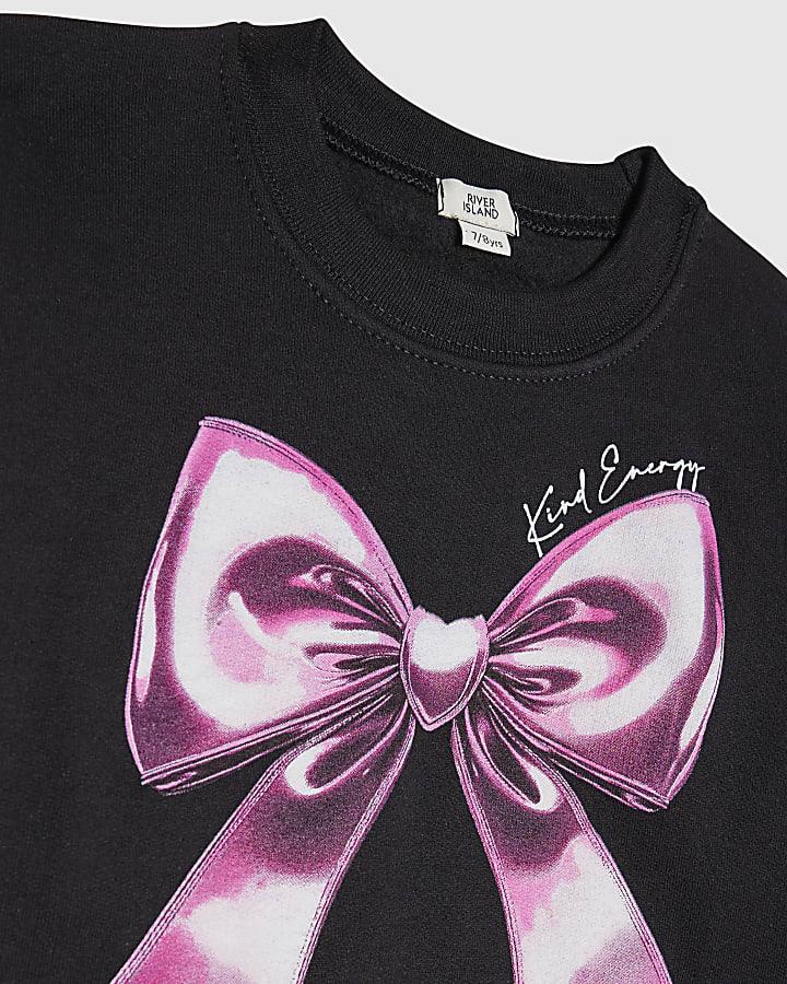 River Island Girls Black Bow Cropped Sweatshirt