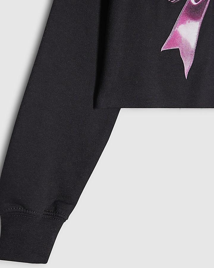 River Island Girls Black Bow Cropped Sweatshirt