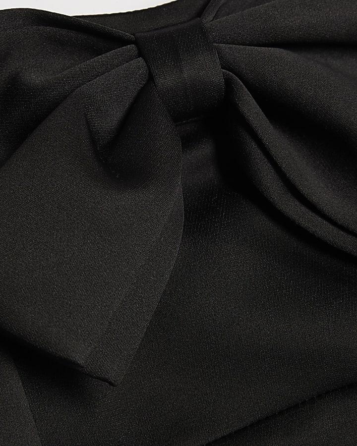 River Island Girls Black Bow Floral Hem Dress