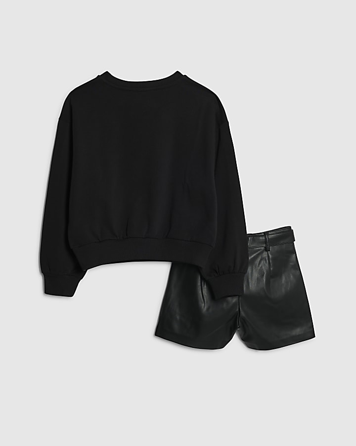 River Island Girls Black Bow Sweatshirt Set