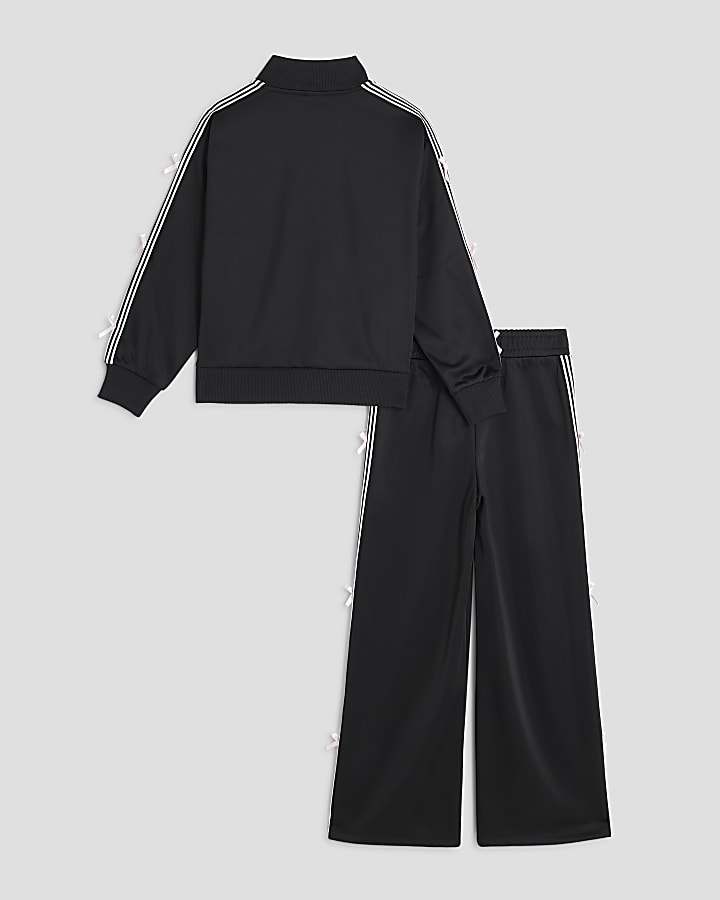 River Island Girls Black Bow Taped Tracksuit Set
