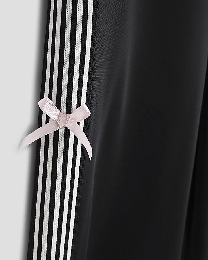 River Island Girls Black Bow Taped Tracksuit Set