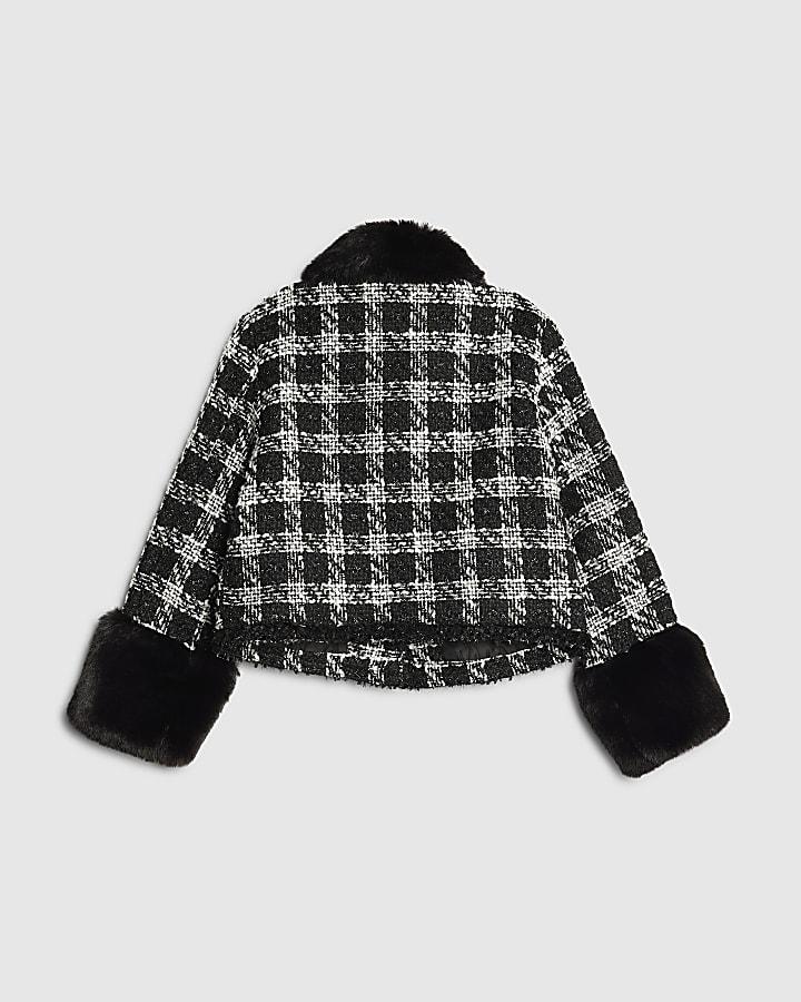 River Island Girls Black Check Boucle Jacket