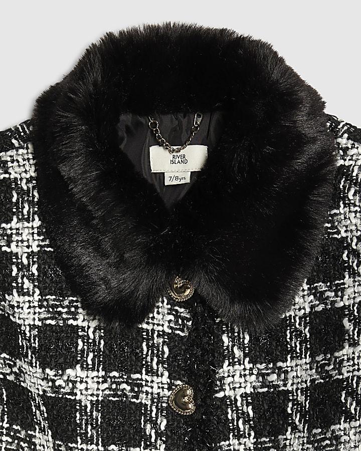 River Island Girls Black Check Boucle Jacket