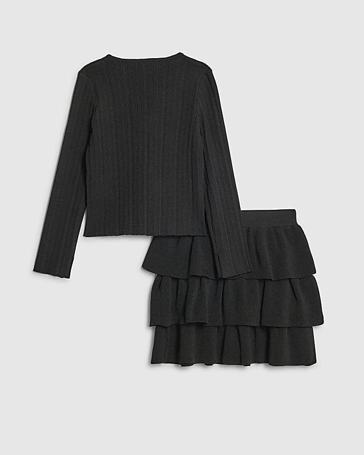 River Island Girls Black Corsage Cardigan Set