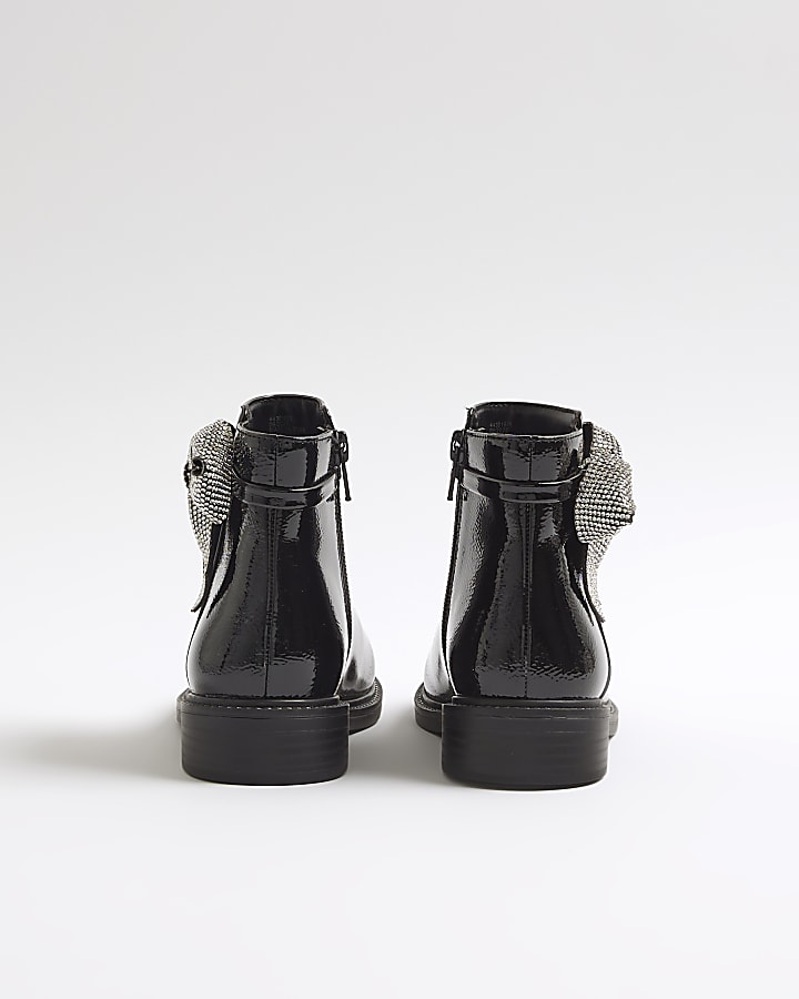 river island Girls Black Diamante Bow Boots