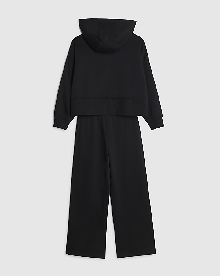 River Island Girls Black Embellished Hoodie Set