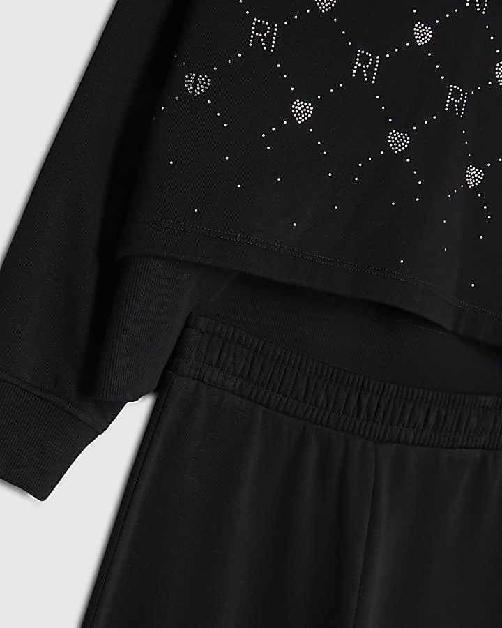 River Island Girls Black Embellished Hoodie Set