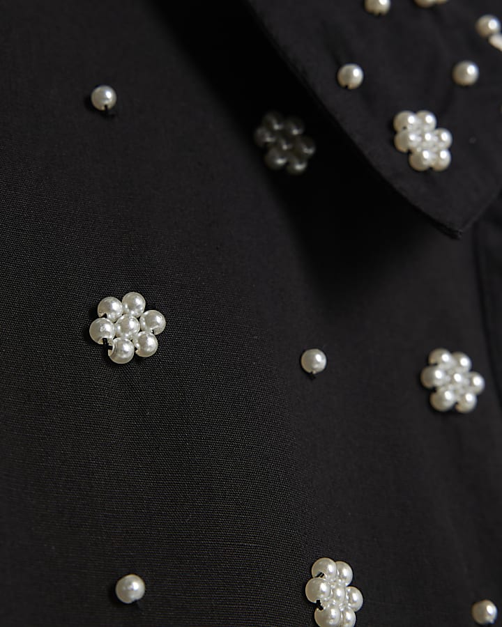 River Island Girls Black Embellished Shirt Dress