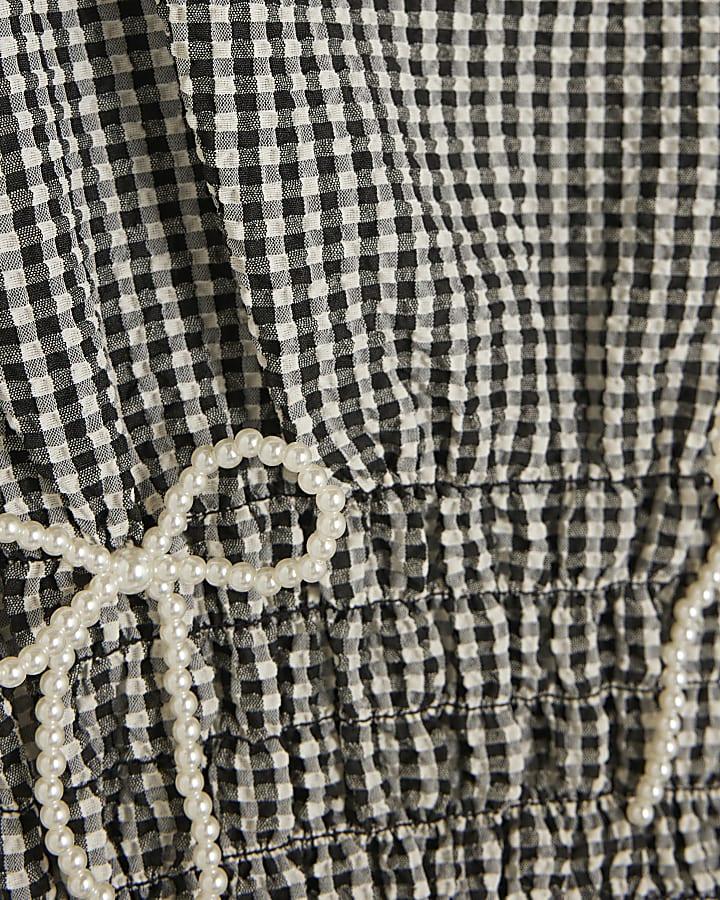 river island Girls Black Gingham Bow Top Set