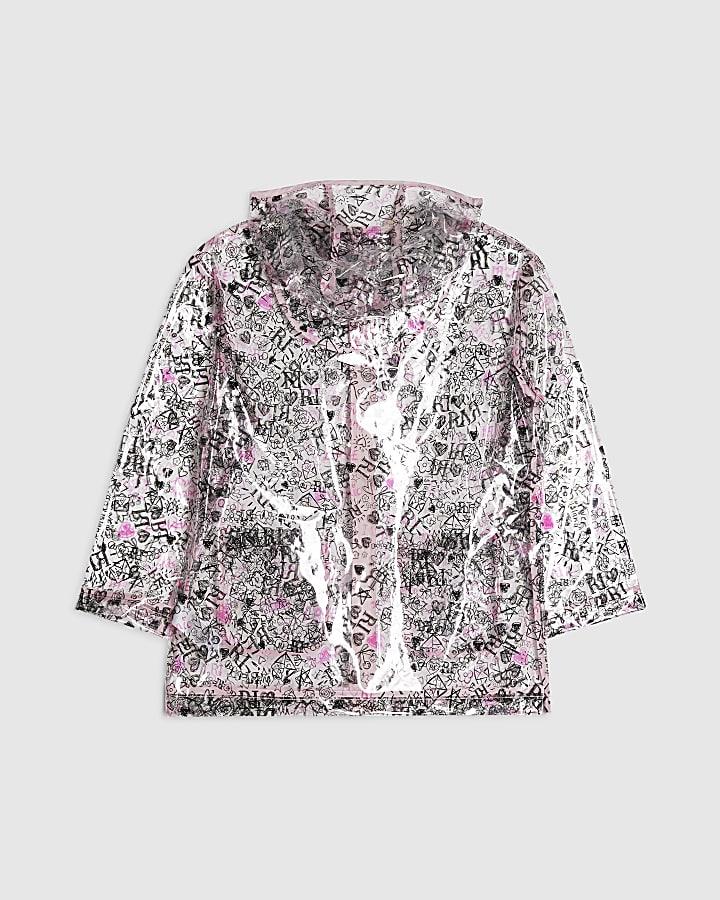 River Island Girls Black Graffiti Print Raincoat