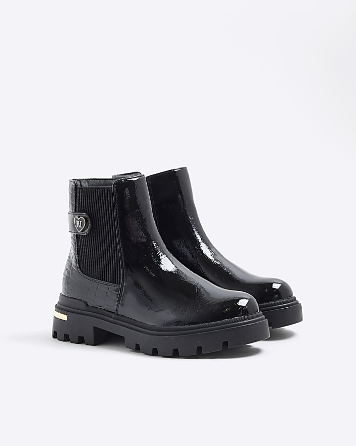 River Island Girls Black Heart Strap Chelsea Boots