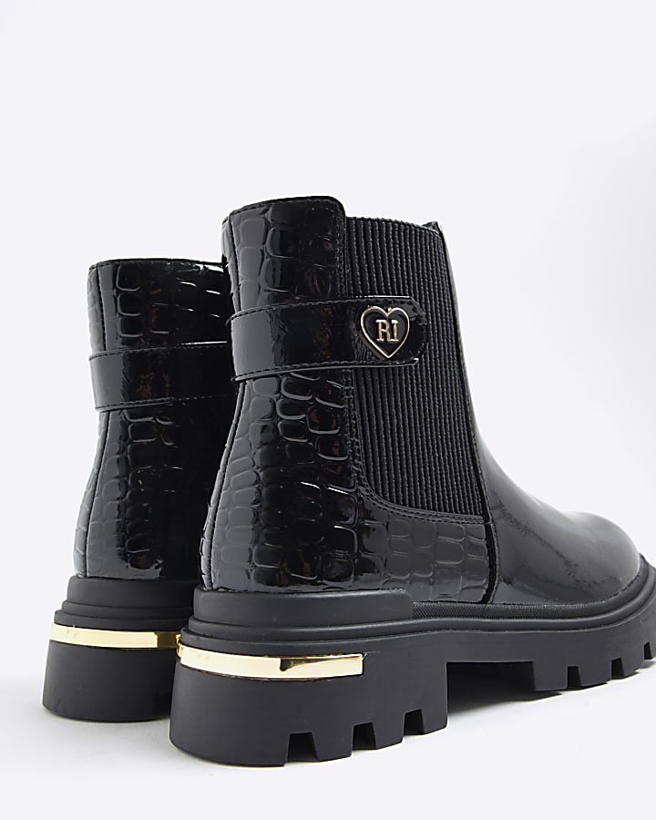 River Island Girls Black Heart Strap Chelsea Boots