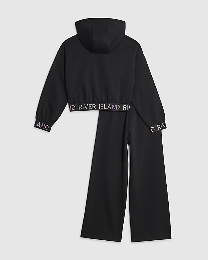 River Island Girls Black Hooded Sweatshirt Set