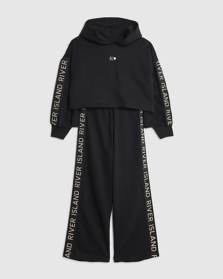 River Island Girls Black Hooded Sweatshirt Set