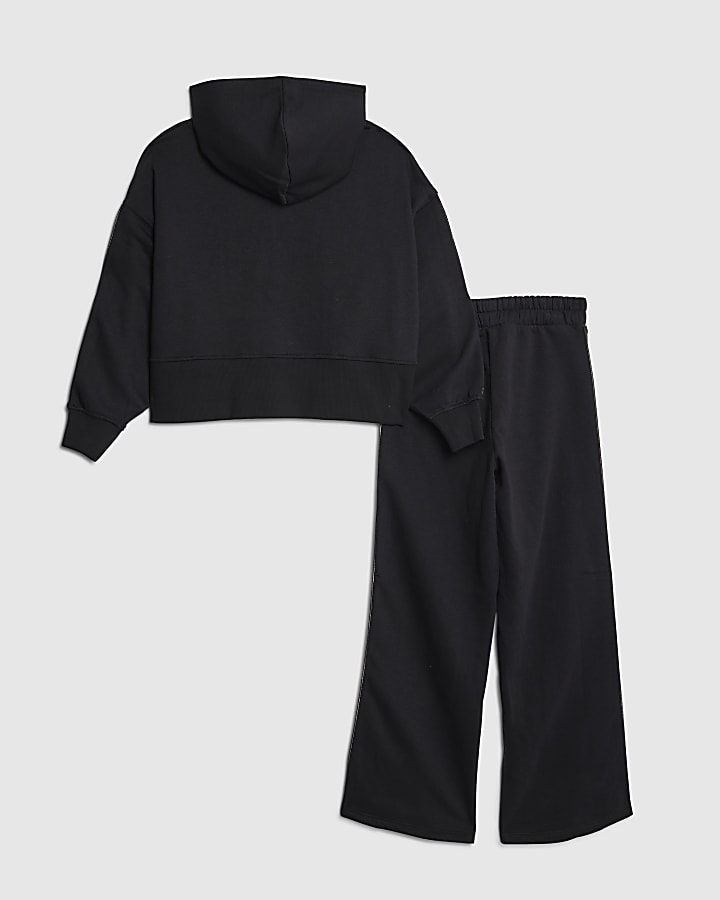 River Island Girls Black Hooded Sweatshirt Set