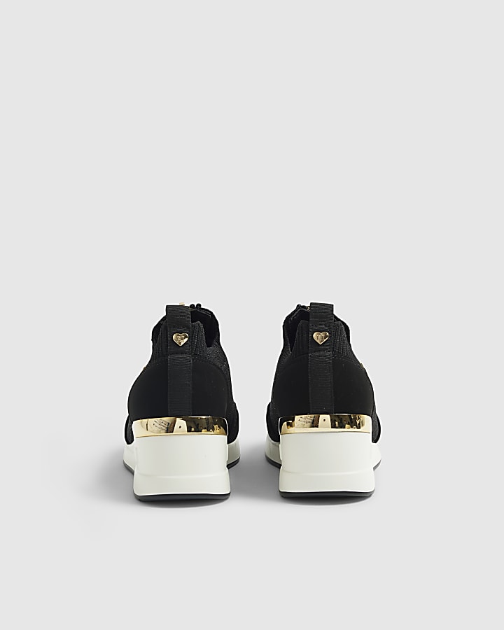 River Island Girls Black Knit Wedge Trainers