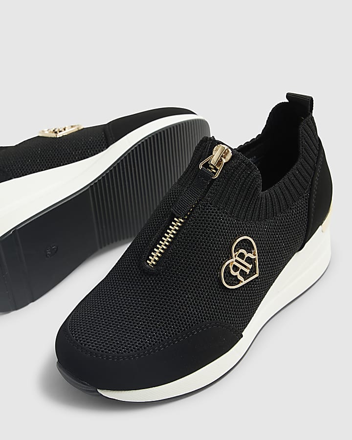 river island Girls Black Knit Wedge Trainers