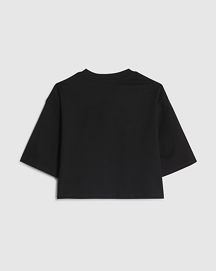 River Island Girls Black Lace Number Crop T-Shirt