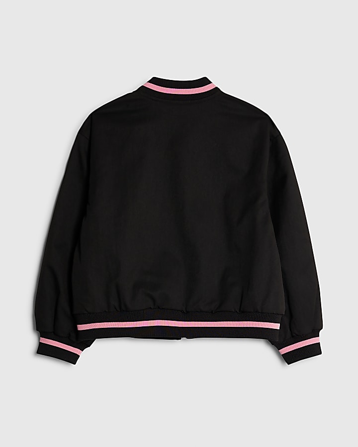 River Island Girls Black Lace Trim Bomber Jacket