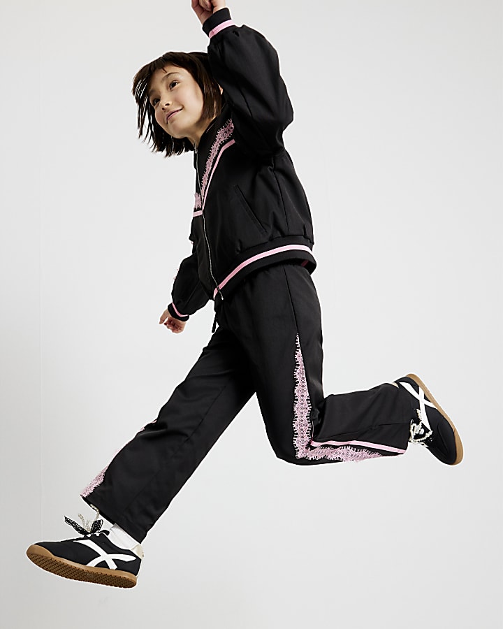 River Island Girls Black Lace Trim Trousers