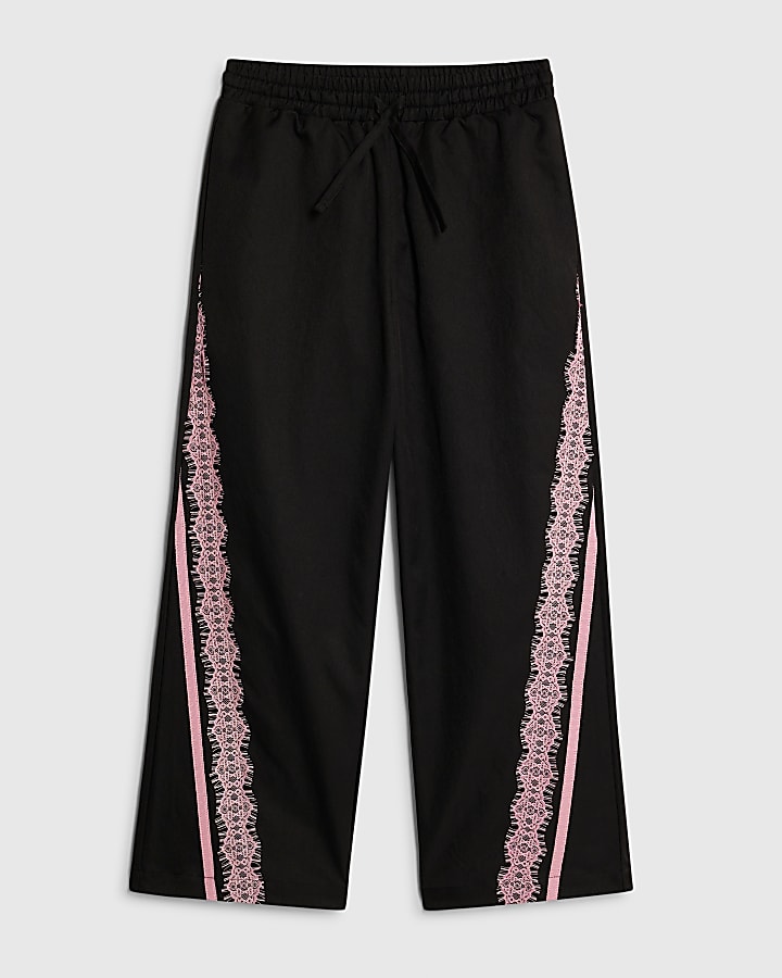 River Island Girls Black Lace Trim Trousers