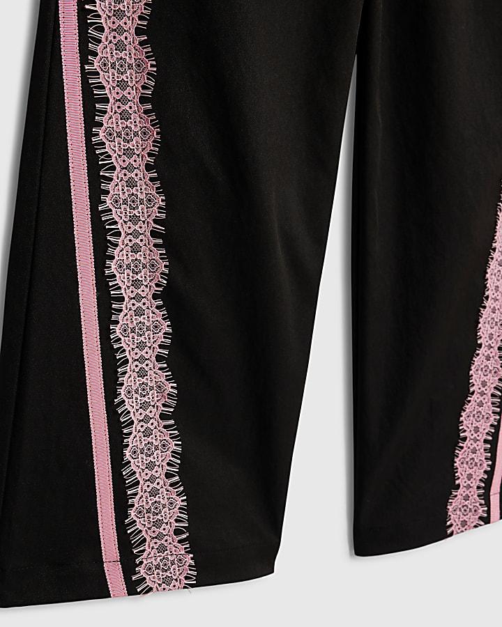 river island Girls Black Lace Trim Trousers