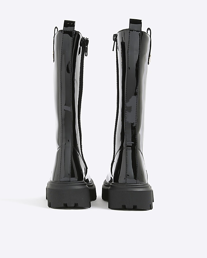 River Island Girls Black Lace Up Knee High Boots