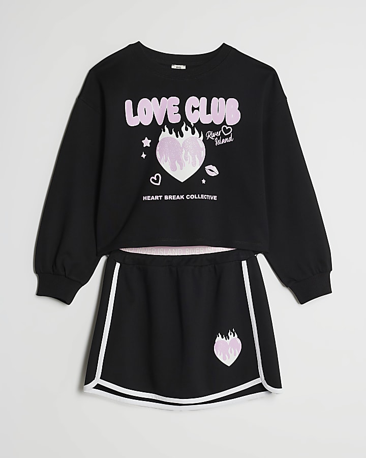 River Island Girls Black Love Club Sweatshirt Set