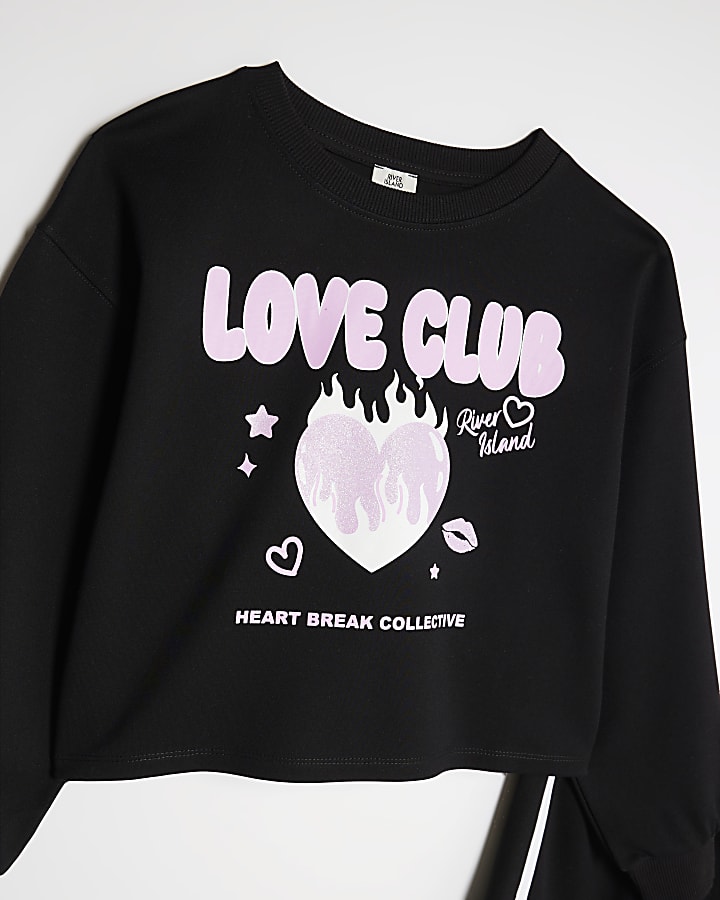 River Island Girls Black Love Club Sweatshirt Set