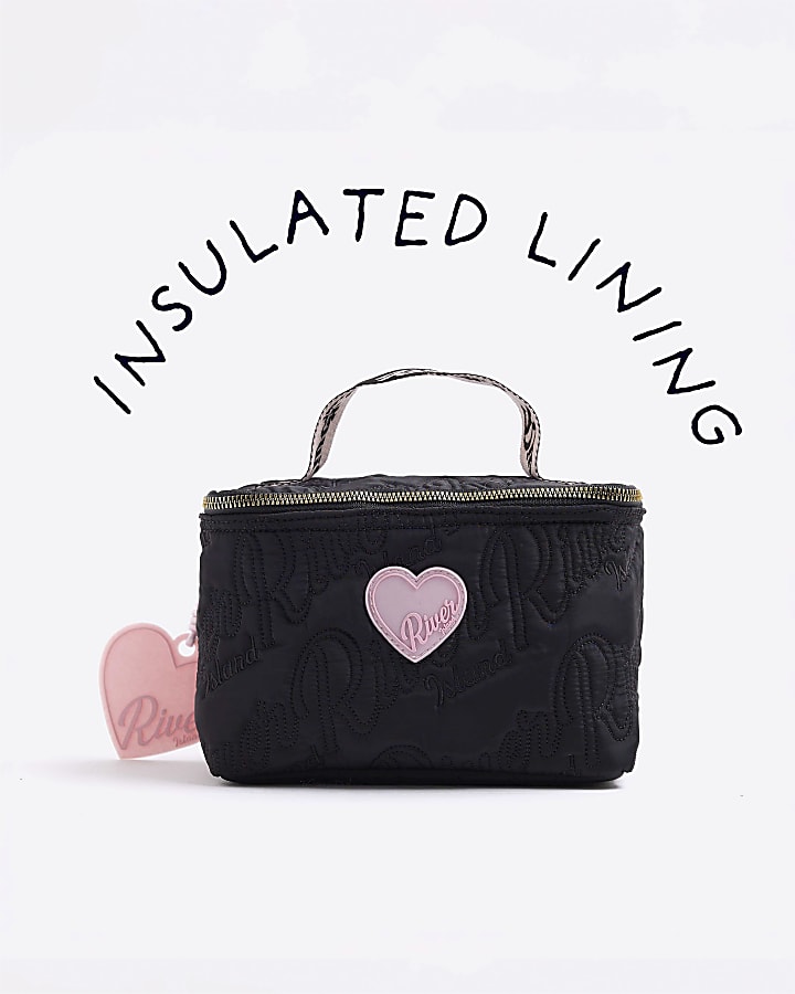 River Island Girls Black Nylon RI Script Lunchbox