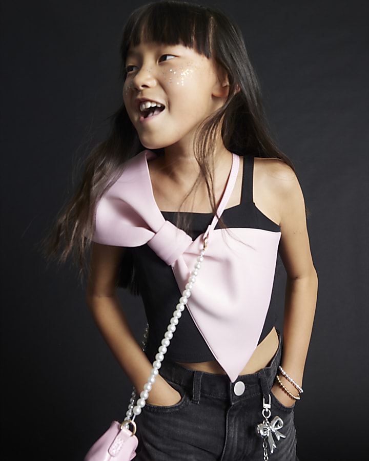 River Island Girls Black Oversized Bow Top